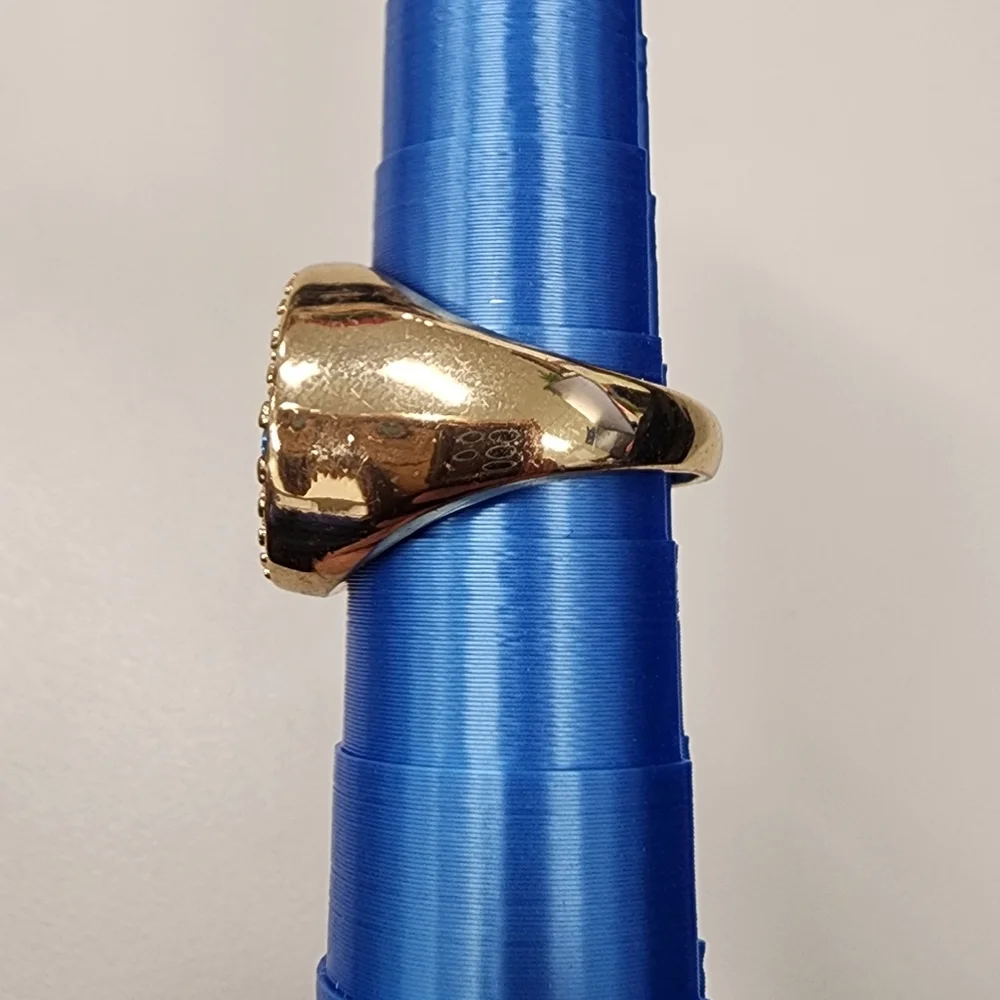Sz 8 Gold-tone Multi-Color stone Pavé Signet Ring Rainbow Rhinestone Cluster